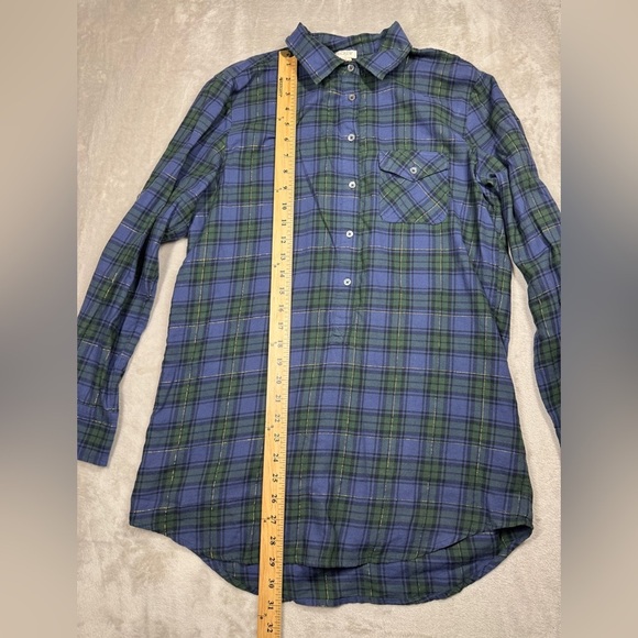 J.Crew Factory Soft Flannel Lightweight Plaid Blue Green Pocket Tunic Top Small - Picture 6 of 15